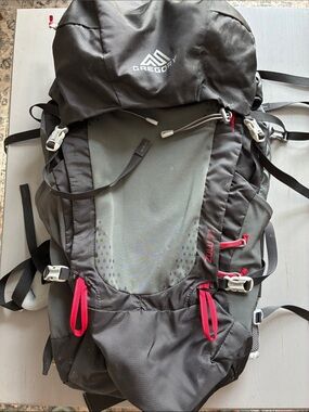Gregory Gray and Black Hiking Backpack with Red Accents